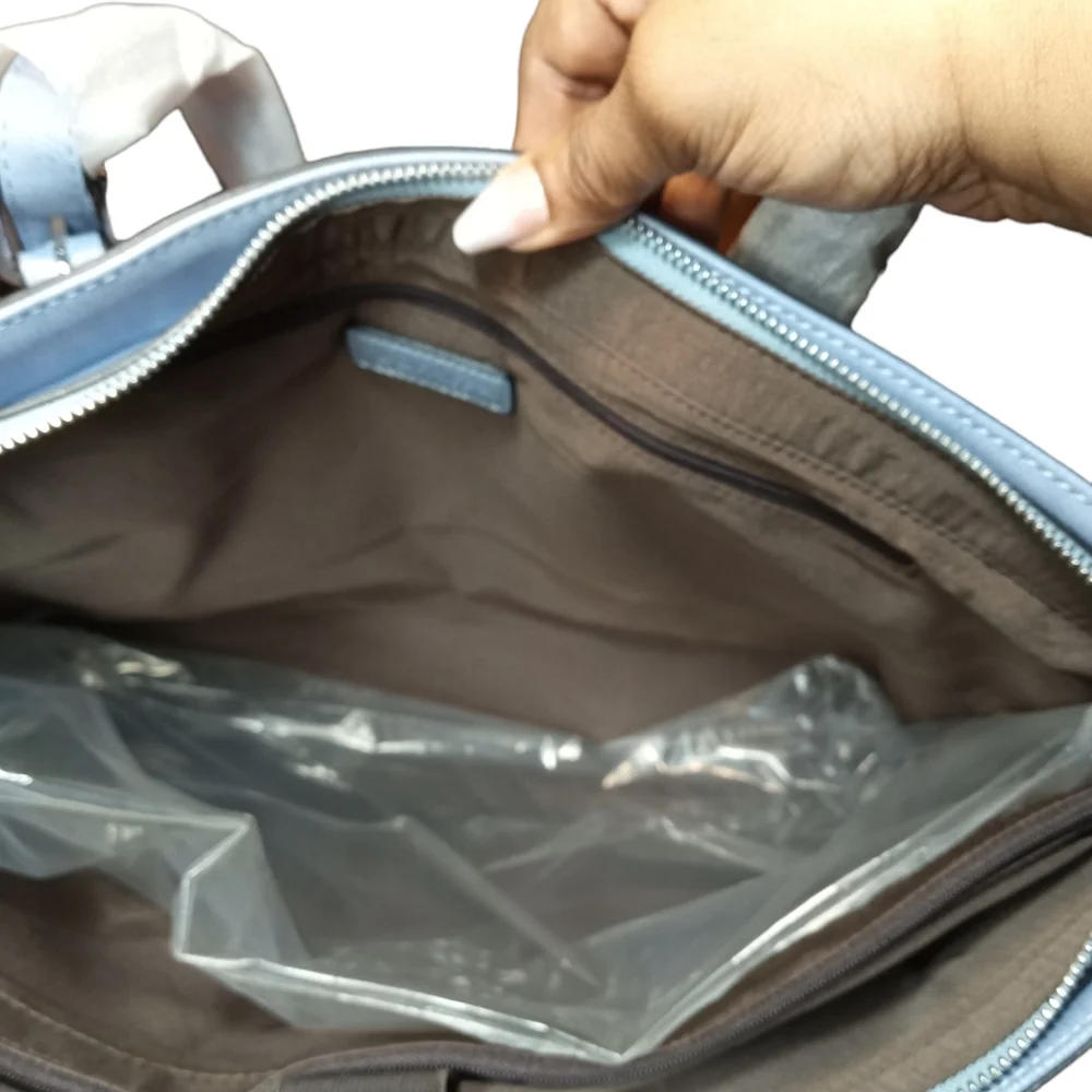 NWT Bromen Light Blue Faux Leather Laptop Bag